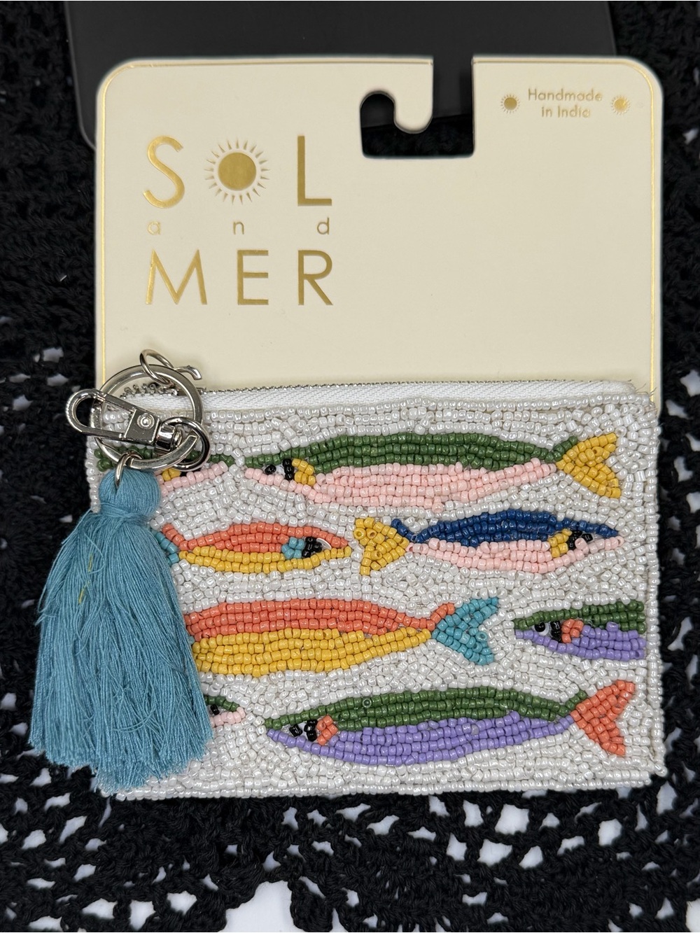 viral fish beaded coin purse coastal sardine bag charm keychain